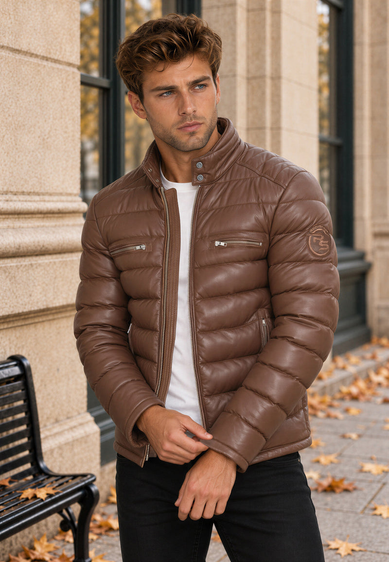 Herren Regular Fit Jacke Echtleder 19RS016 - Cognac