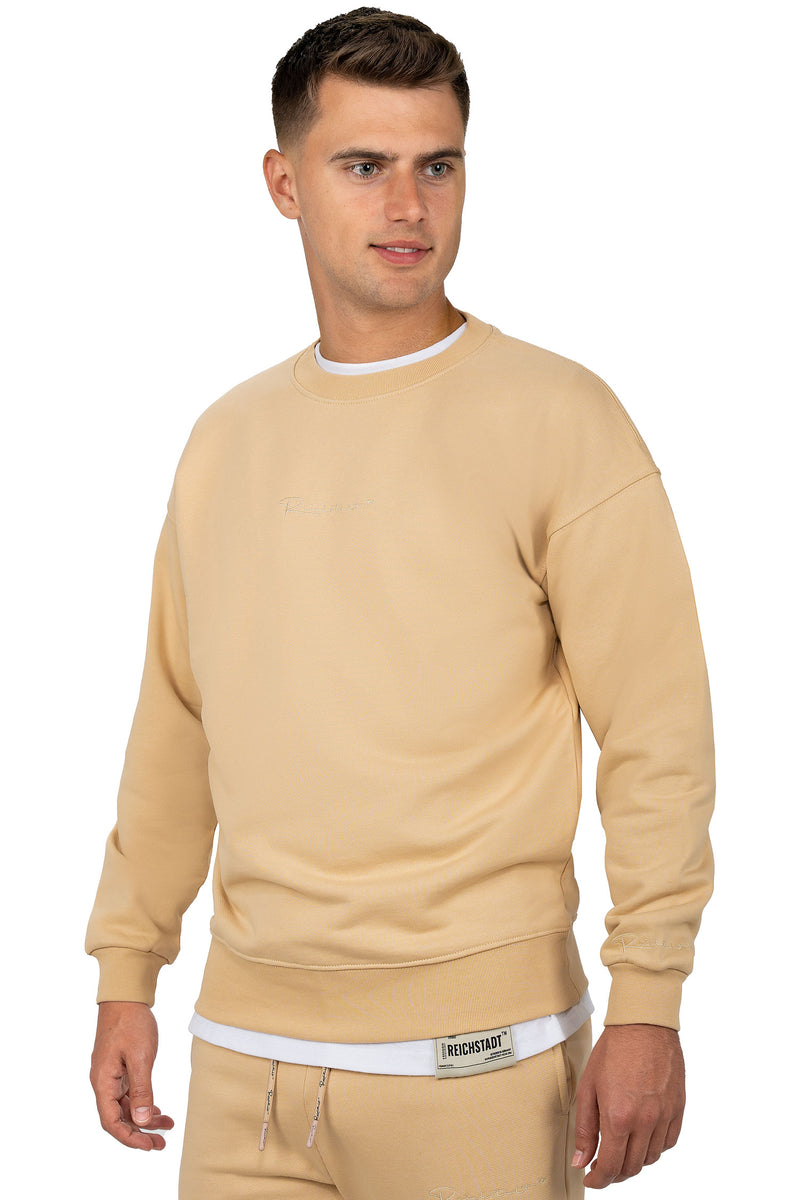 Herren Regular Fit Pullover Logo-Stitching 23RS037 - Beige
