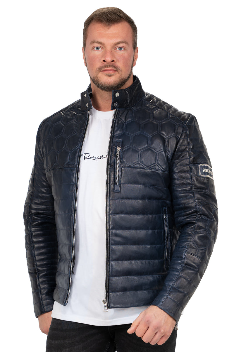 Herren Slim Fit Echtlederjacke Echtleder 22RS31LUX - Navy