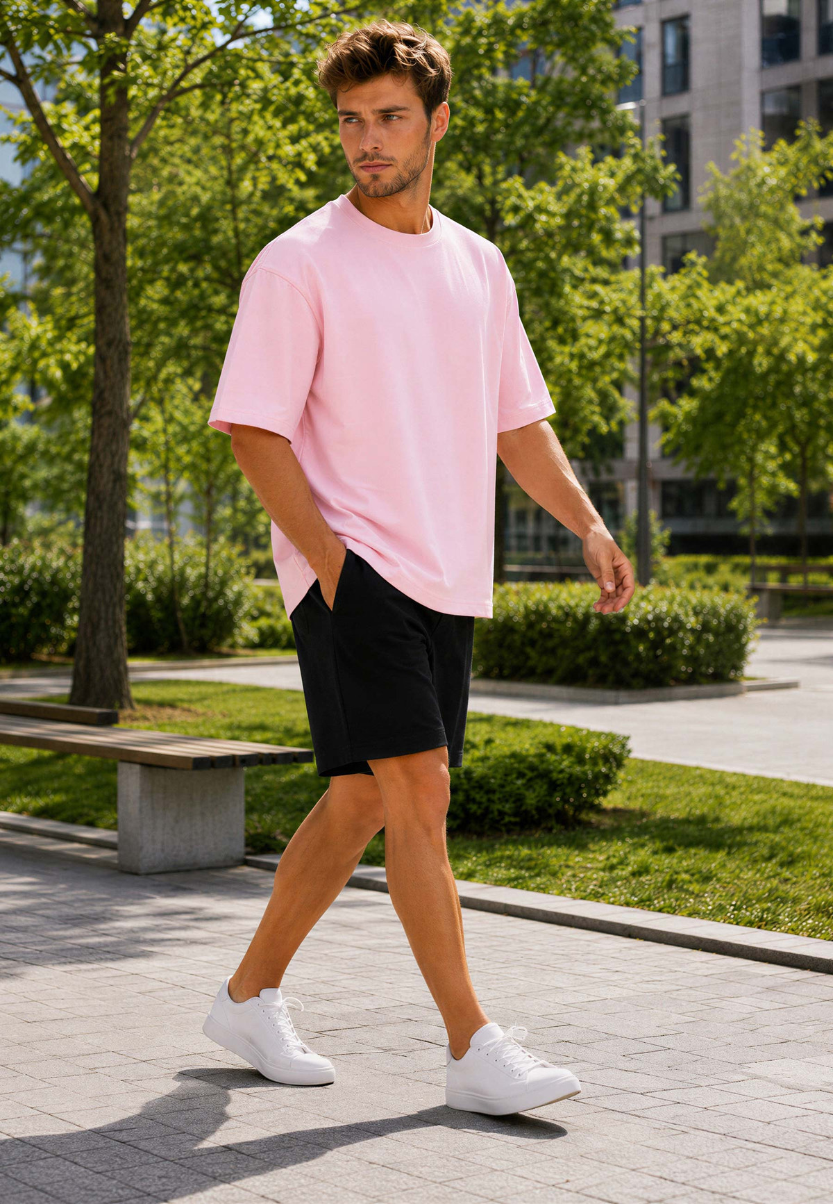 Herren Regular Fit T-Shirt Shoulder Drop in Pink – Reichstadt – Ansicht 3