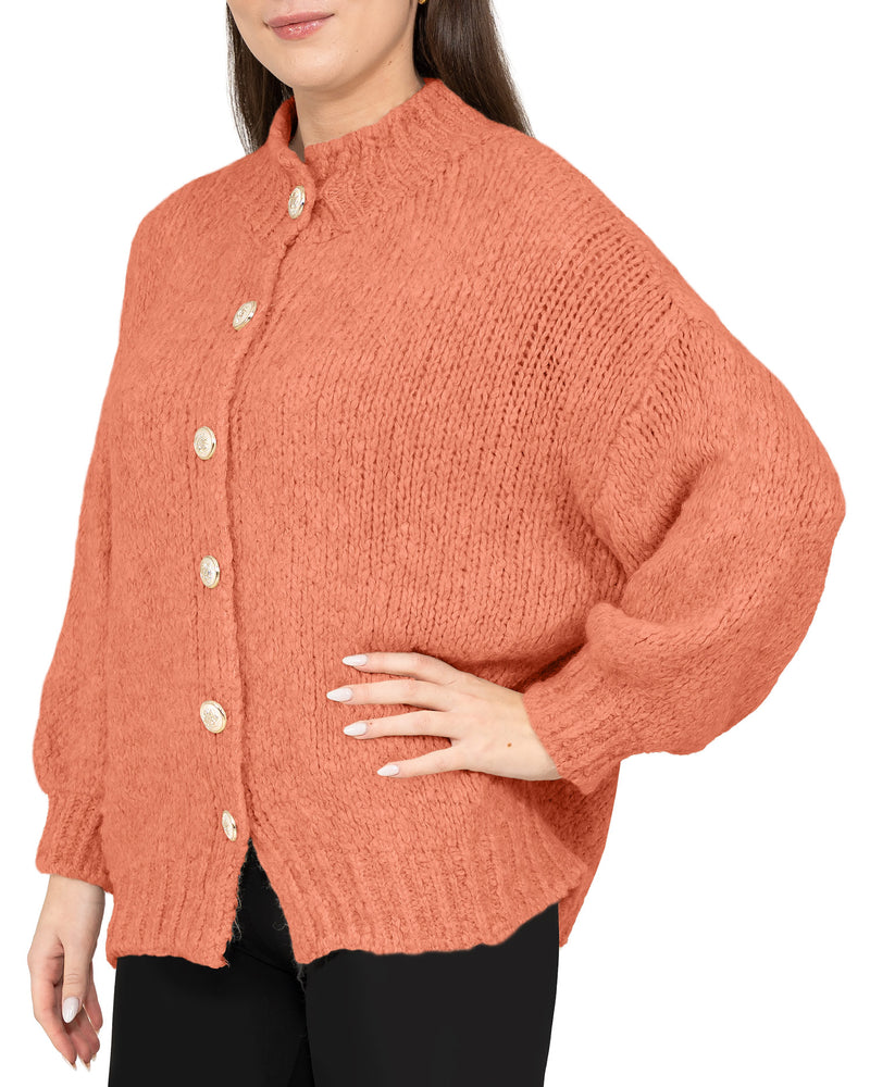 Damen Relaxed Fit Strickjacke 25RSW094 - Orange