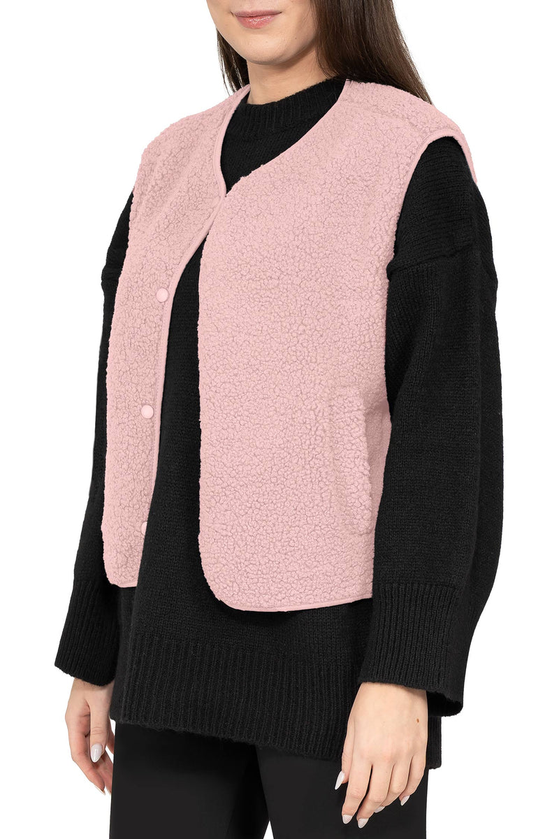 Damen Relaxed Fit Teddy Weste 25RSW098 - Rosa