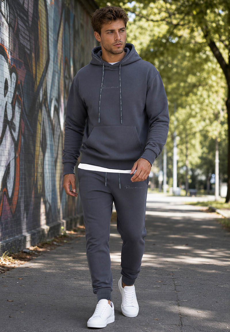 Herren Regular Fit Hoodie Marken-Stick 23RS034 - Anthracite