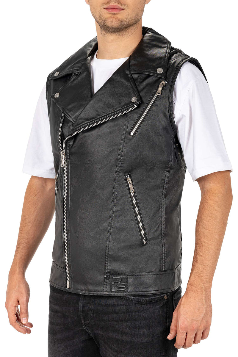 Herren Regular Fit Kunstlederweste RS006W PU - Black