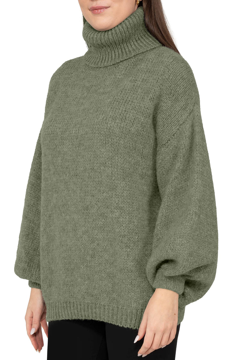 Damen Relaxed Fit Rollkragenpullover 25RSW090 - Green