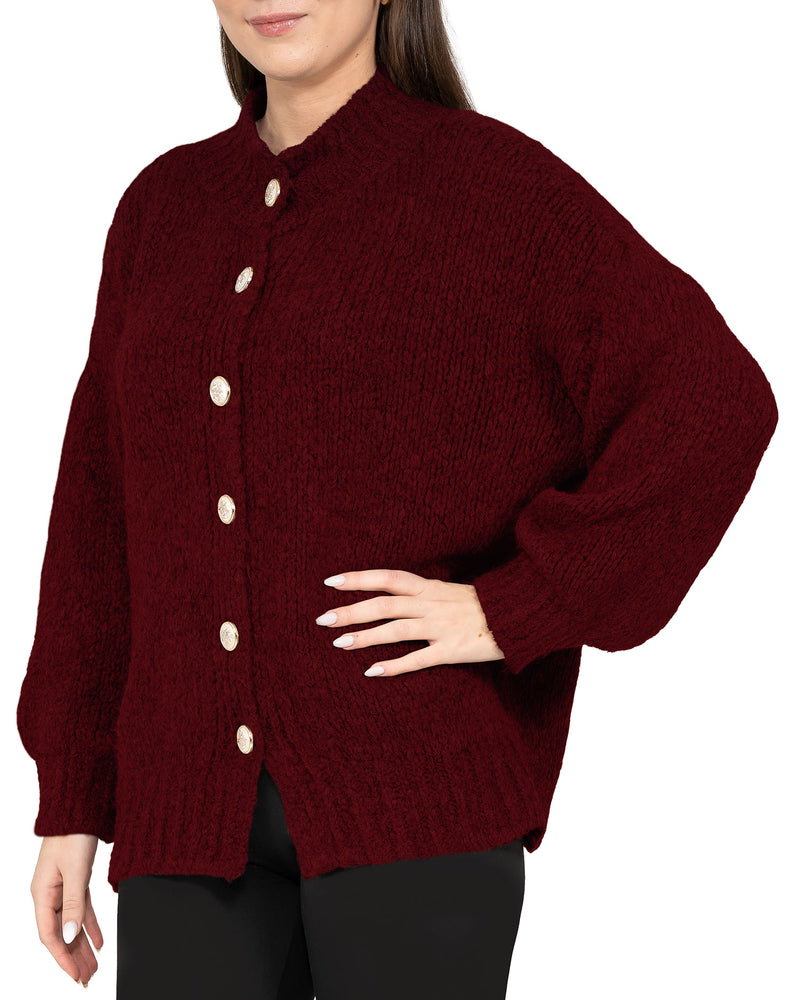 Damen Relaxed Fit Strickjacke 25RSW094 - Bordeaux