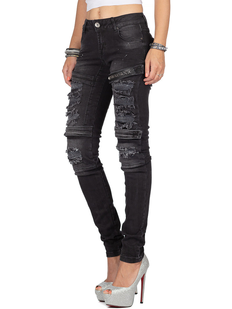 Damen Slim Fit Jeans Stonewashed WD383 - Black