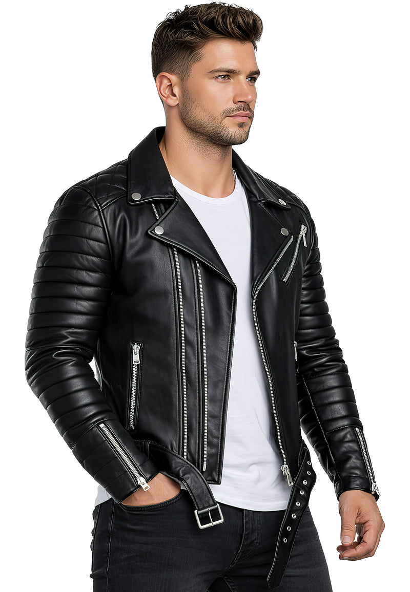 Herren Slim Fit Echtleder Jacke RS001LUX - Black