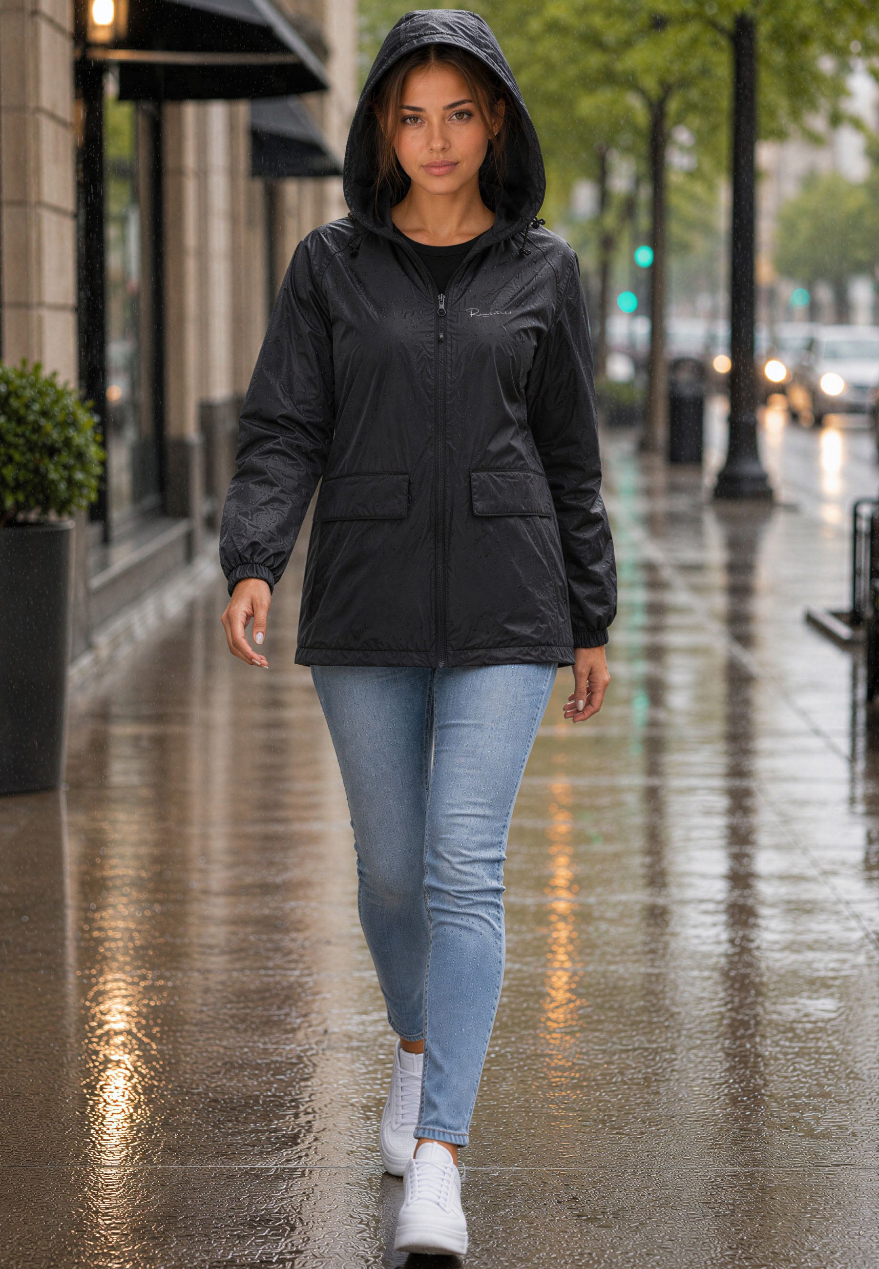 Damen Relaxed Fit Allwetter Windbreaker 24RSW054 - Black