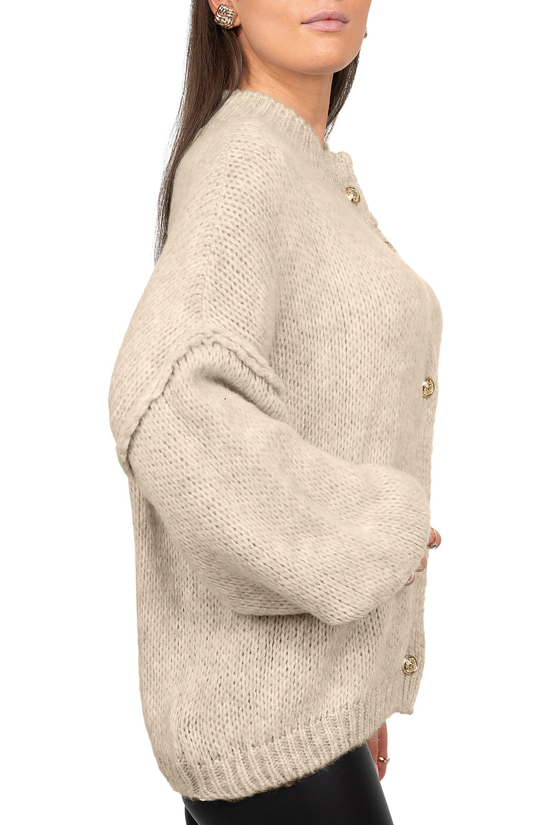 Damen Relaxed Fit Strickjacke Oversized-Look 25RSW068 - Beige