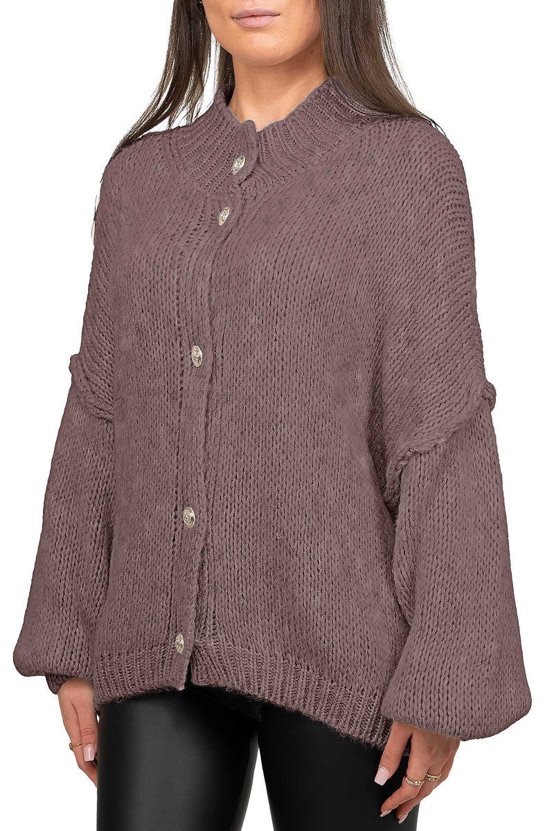 Damen Relaxed Fit Strickjacke Oversized-Look 25RSW068 - Taupe