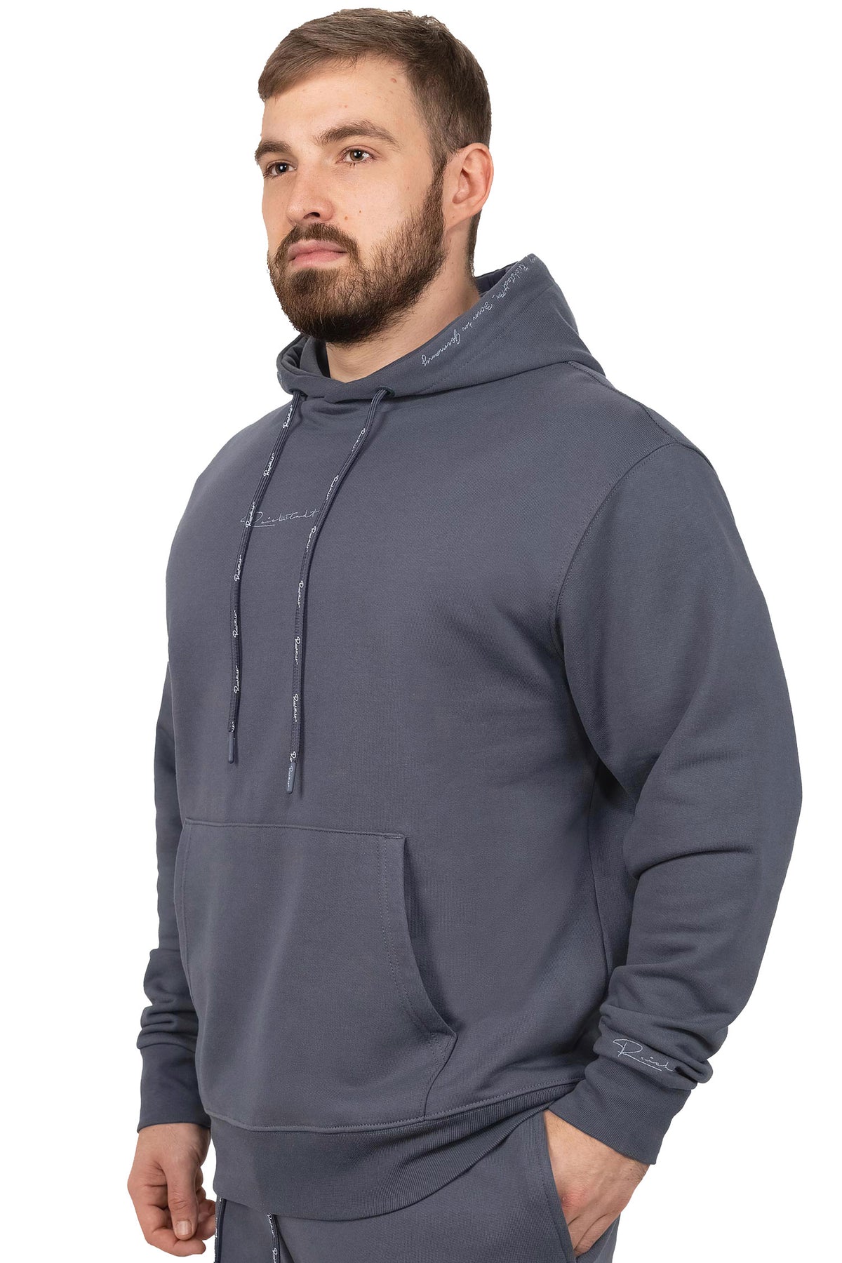 Herren Regular Fit Sport Hoodie Marken-Stick in Anthracite – Reichstadt – Ansicht 3