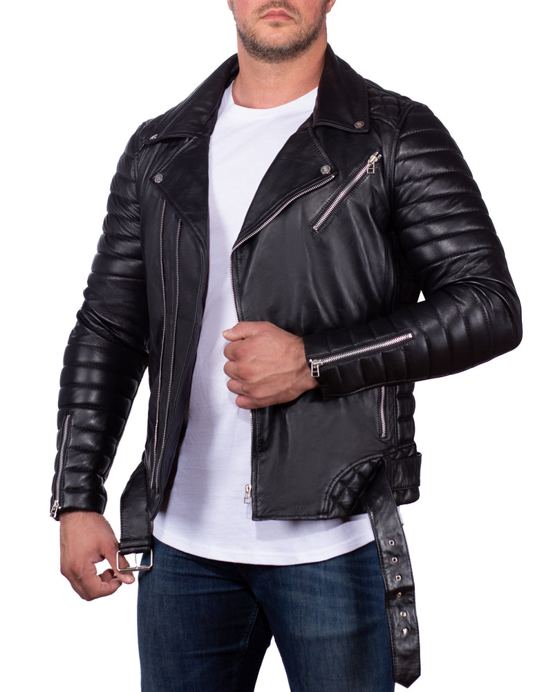 Herren Slim Fit Kunstleder Jacke Silver Zipper RS001X PU - Black