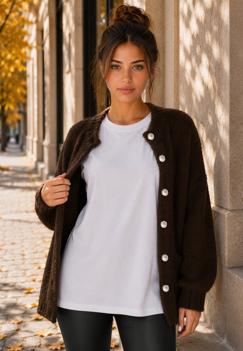 Damen Relaxed Fit Strickjacke 25RSW094 - Brown