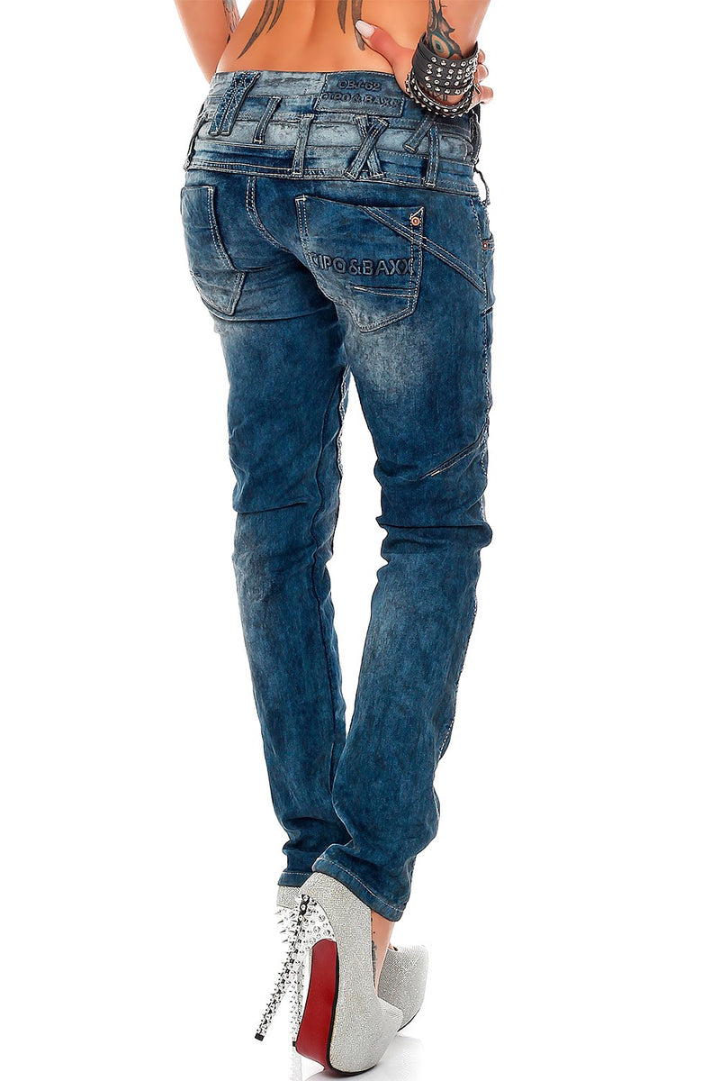 Damen Slim Fit Jeans Stonewashed WD245 - Blue