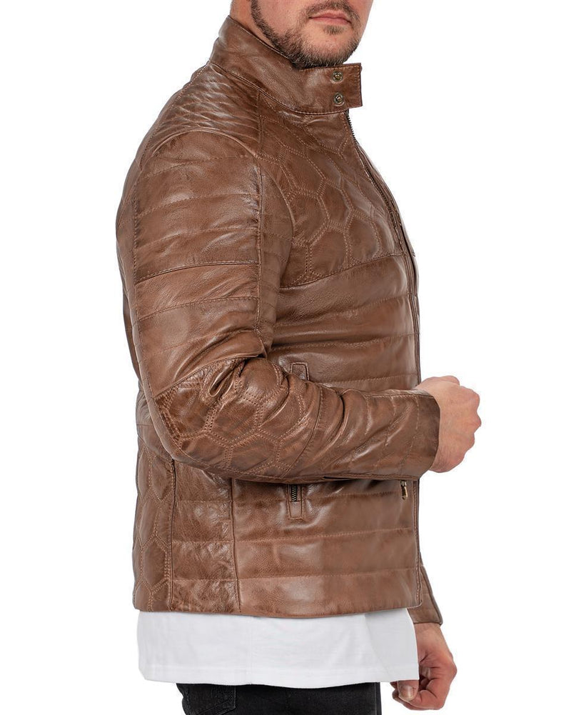 Herren Slim Fit Echtlederjacke Echtleder 22RS31LUX - Cognac