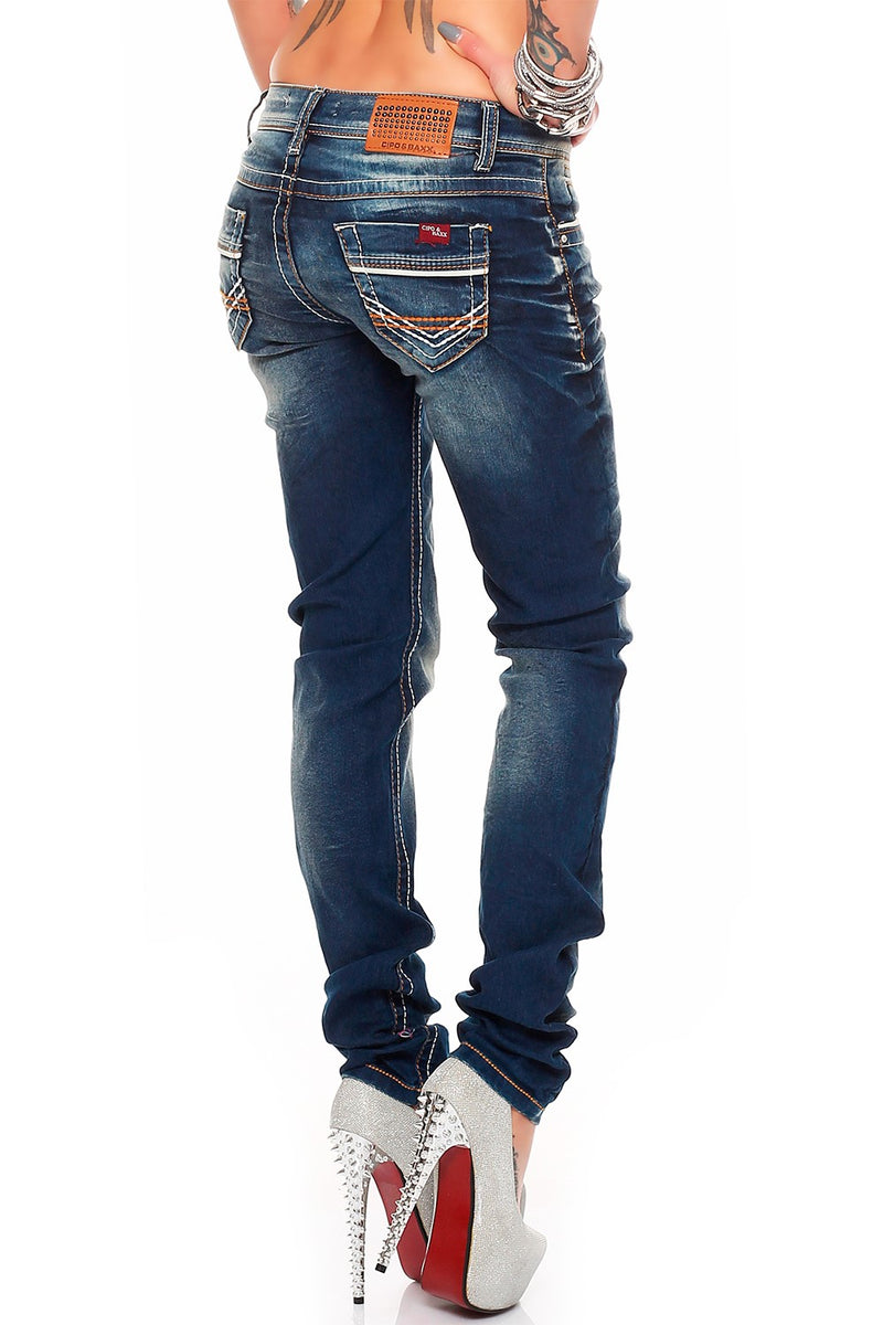 Damen Slim Fit Jeans Stonewashed WD256 - Blue