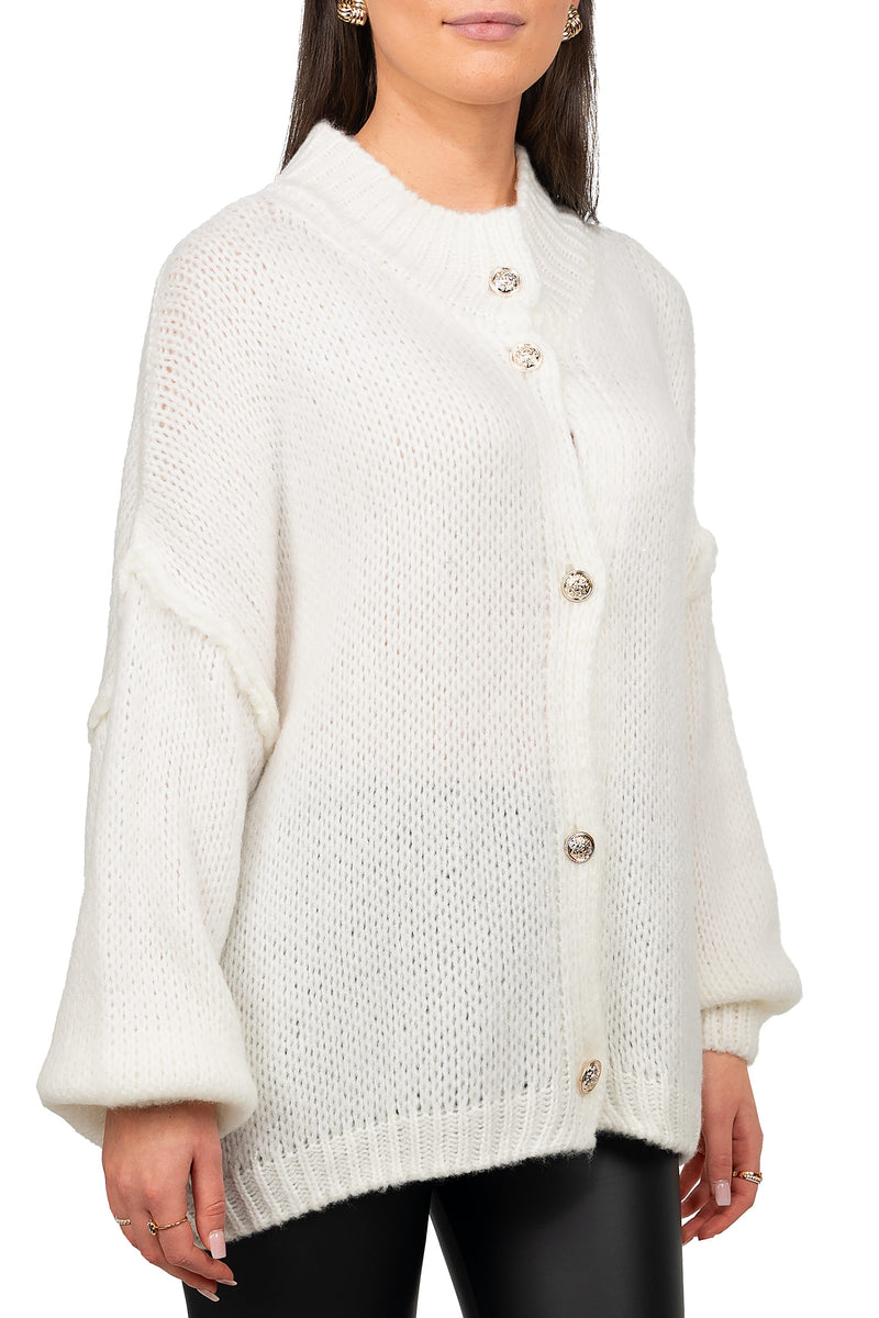 Damen Relaxed Fit Strickjacke Oversized-Look 25RSW068 - White