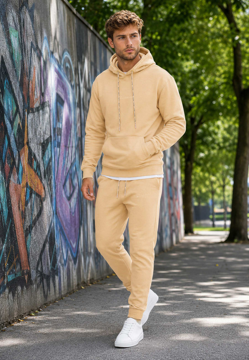 Herren Regular Fit Hoodie Marken-Stick 23RS034 - Beige