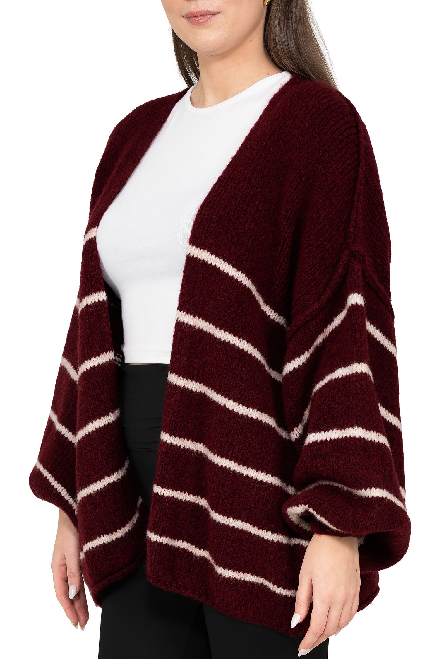 Damen Relaxed Fit Cardigan 25RSW088 - Bordeaux-White
