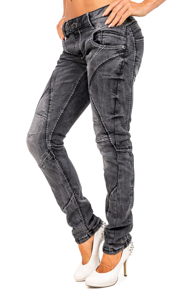 Damen Straight Fit Jeans Stonewashed WD477 - Black