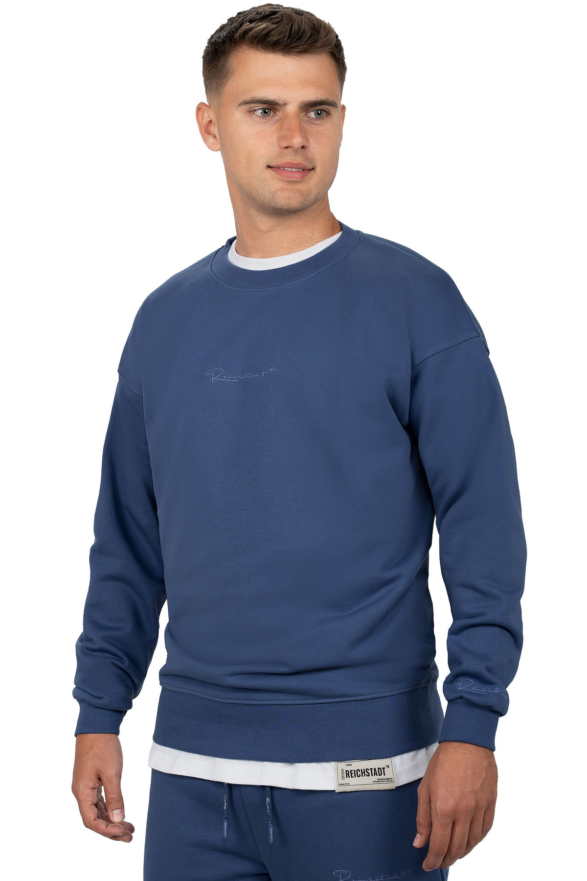 Herren Regular Fit Pullover Logo-Stitching in Dark Blue – Reichstadt – Ansicht 3
