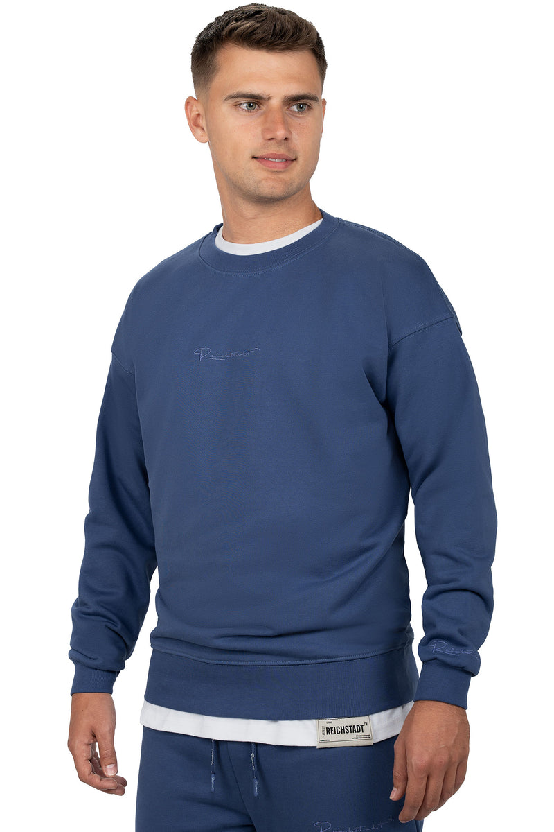 Herren Regular Fit Pullover Logo-Stitching 23RS037 - Dark Blue