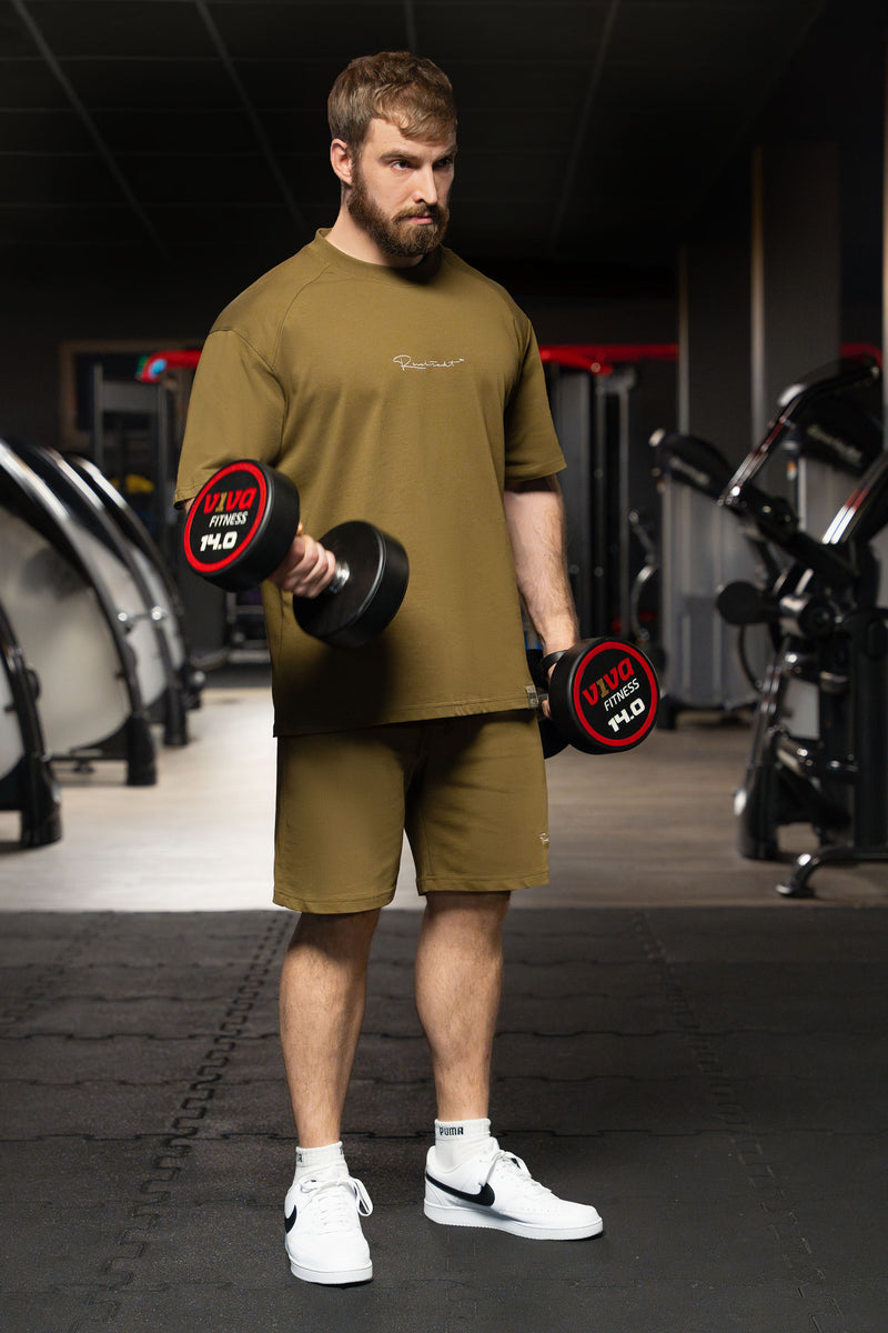 Herren Regular Fit Shorts Marken-Stick S-23RS043 - Khaki