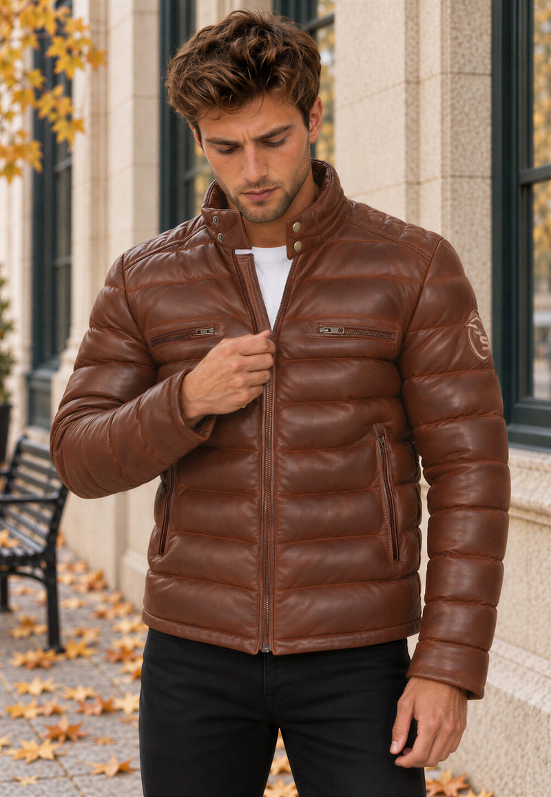 Herren Regular Fit Jacke Echtleder 19RS016 - Brown