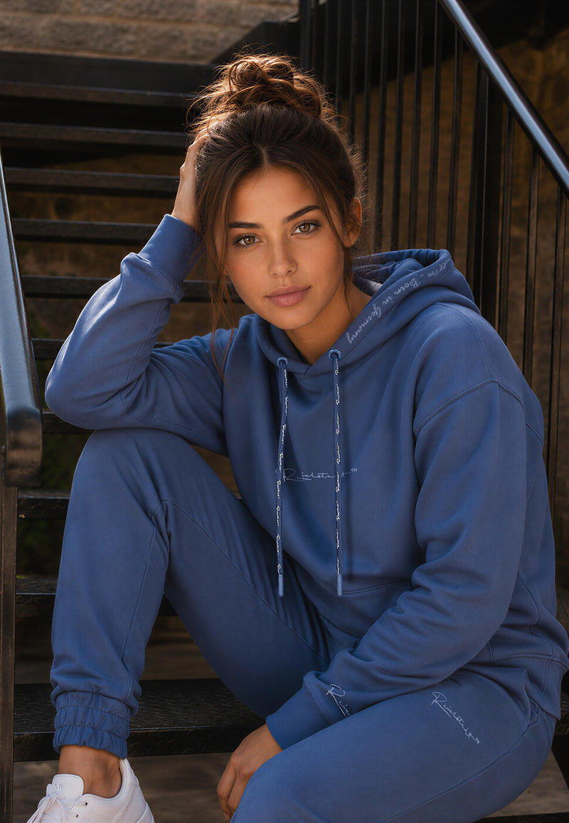 Damen Relaxed Fit Hoodie Marken-Stick 23RSW038 - Dark Blue
