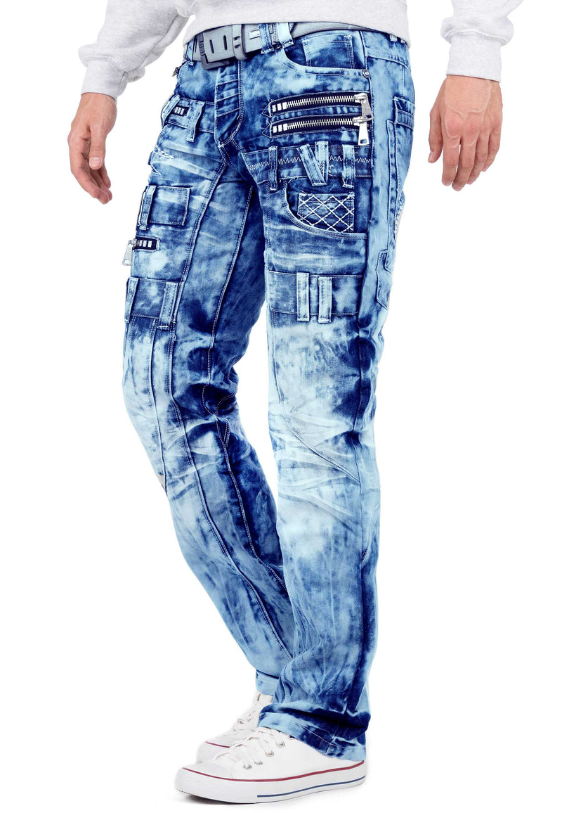 Herren Regular Fit Jeans Stonewashed KM009 - Blue