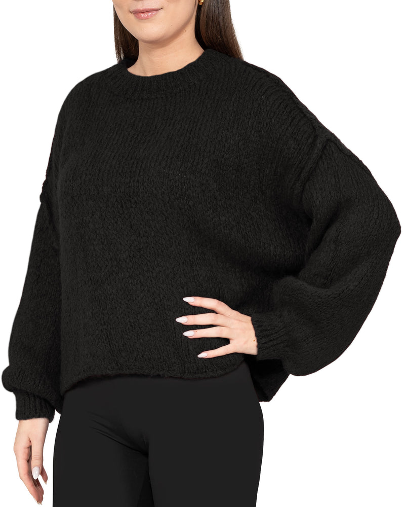 Damen Relaxed Fit Strickpullover 25RSW096 - Black