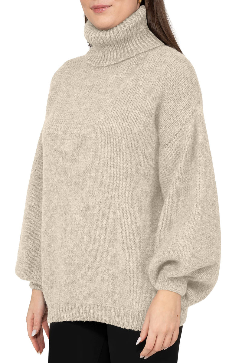 Damen Relaxed Fit Rollkragenpullover 25RSW090 - Beige
