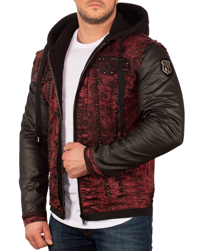 Herren Bequem Kapuzen Sweatjacke Denim CJ259 - Bordeaux