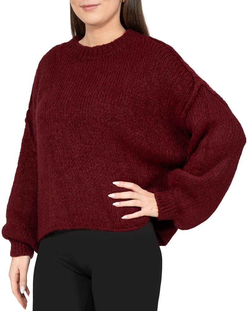 Damen Relaxed Fit Strickpullover 25RSW096 - Bordeaux