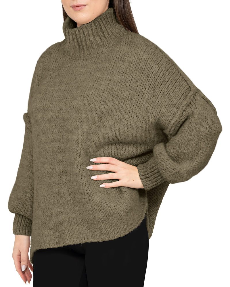 Damen Relaxed Fit Strickpullover 25RSW092 - Khaki