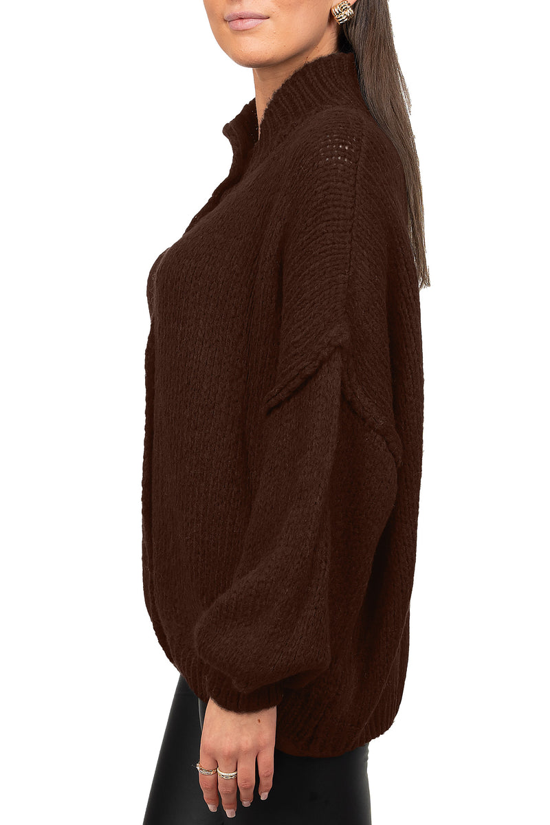 Damen Relaxed Fit Strickjacke Oversized-Look 25RSW068 - Brown