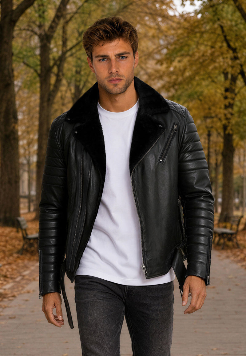 Herren Slim Fit Kunstlederjacke RS008PU - Black - Black Zipper