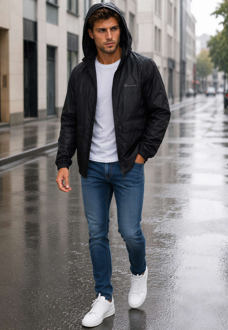 Herren Relaxed Fit Allwetter Windbreaker 24RS053 - Black