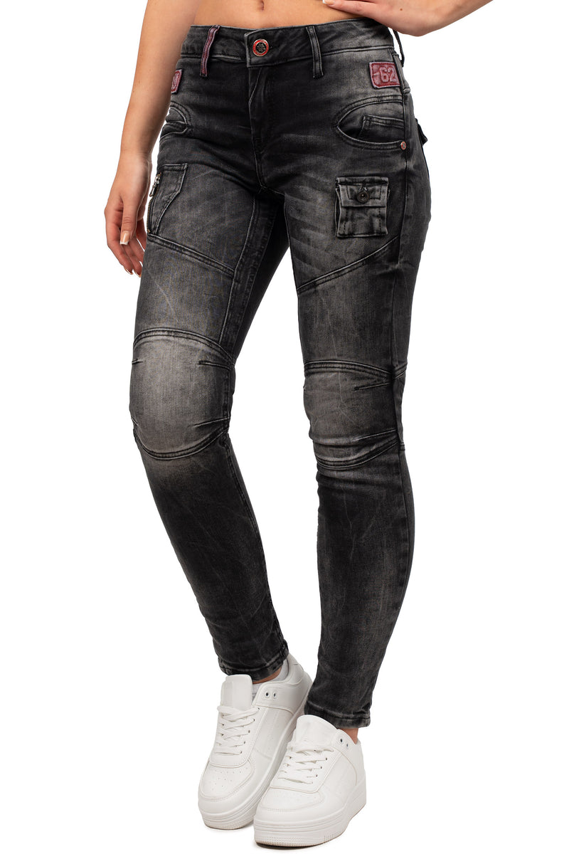 Damen Slim Fit Jeans Stonewashed WD358 - Black