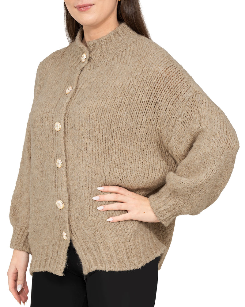 Damen Relaxed Fit Strickjacke 25RSW094 - Dark Beige