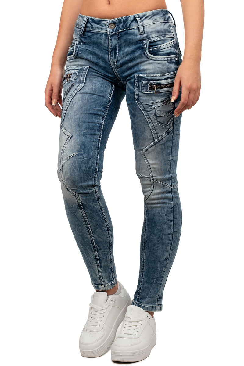 Damen Slim Fit Jeans Stonewashed WD322 - Blue