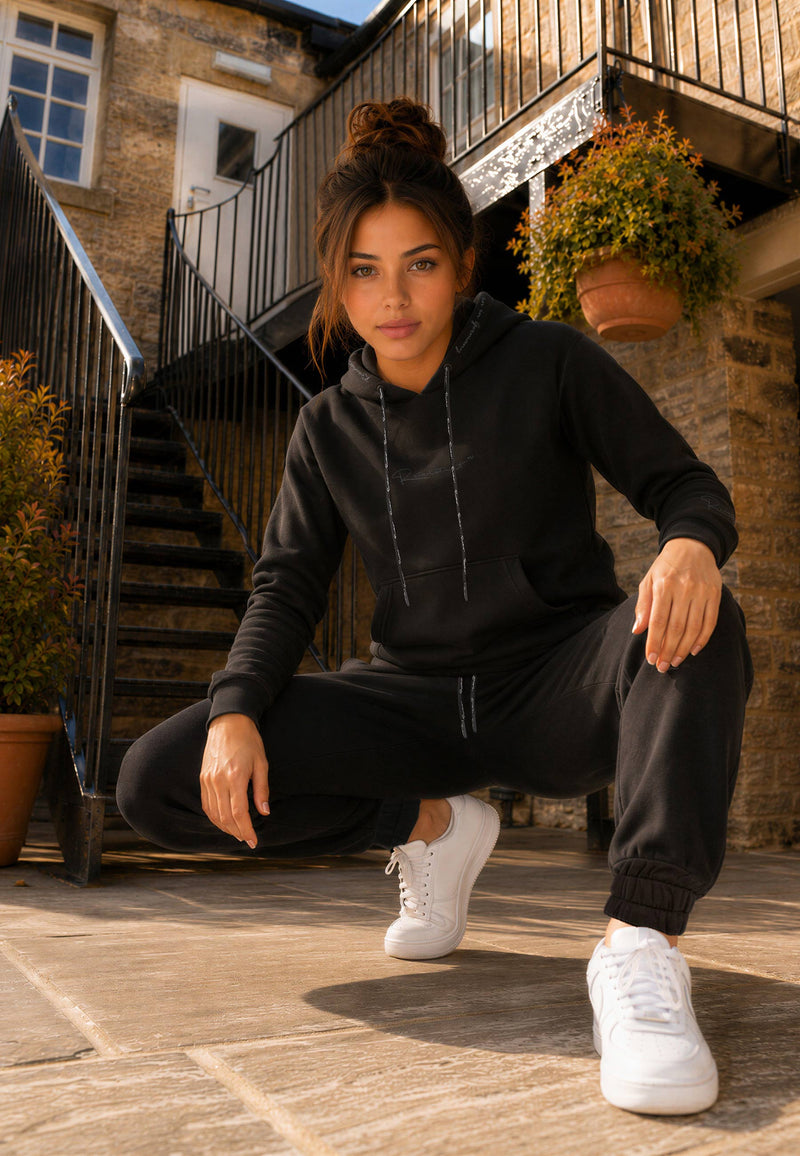 Damen Relaxed Fit Hoodie Marken-Stick 23RSW038 - Black