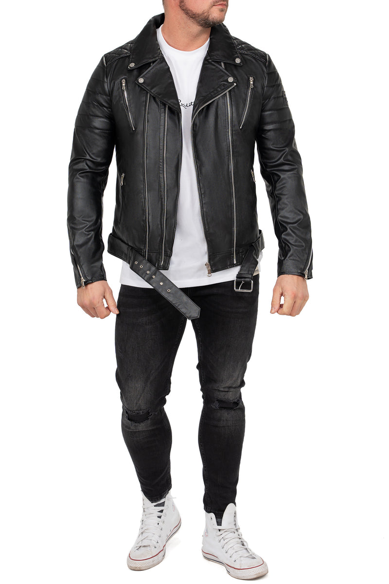 Reichstadt Herren Slim Fit Echtlederjacke Silver Zipper Schwarz (Modell RS003LUX) - Ansicht 3