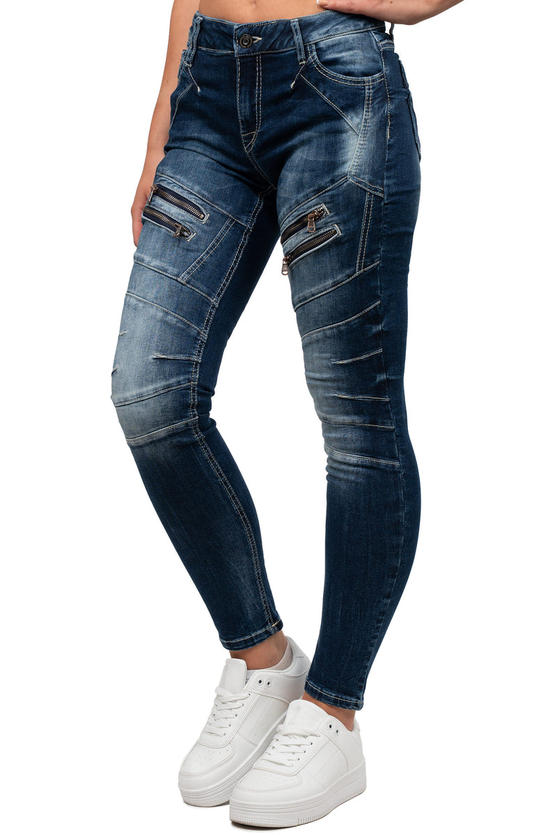 Damen Slim Fit Jeans Stonewashed WD501 - Blue