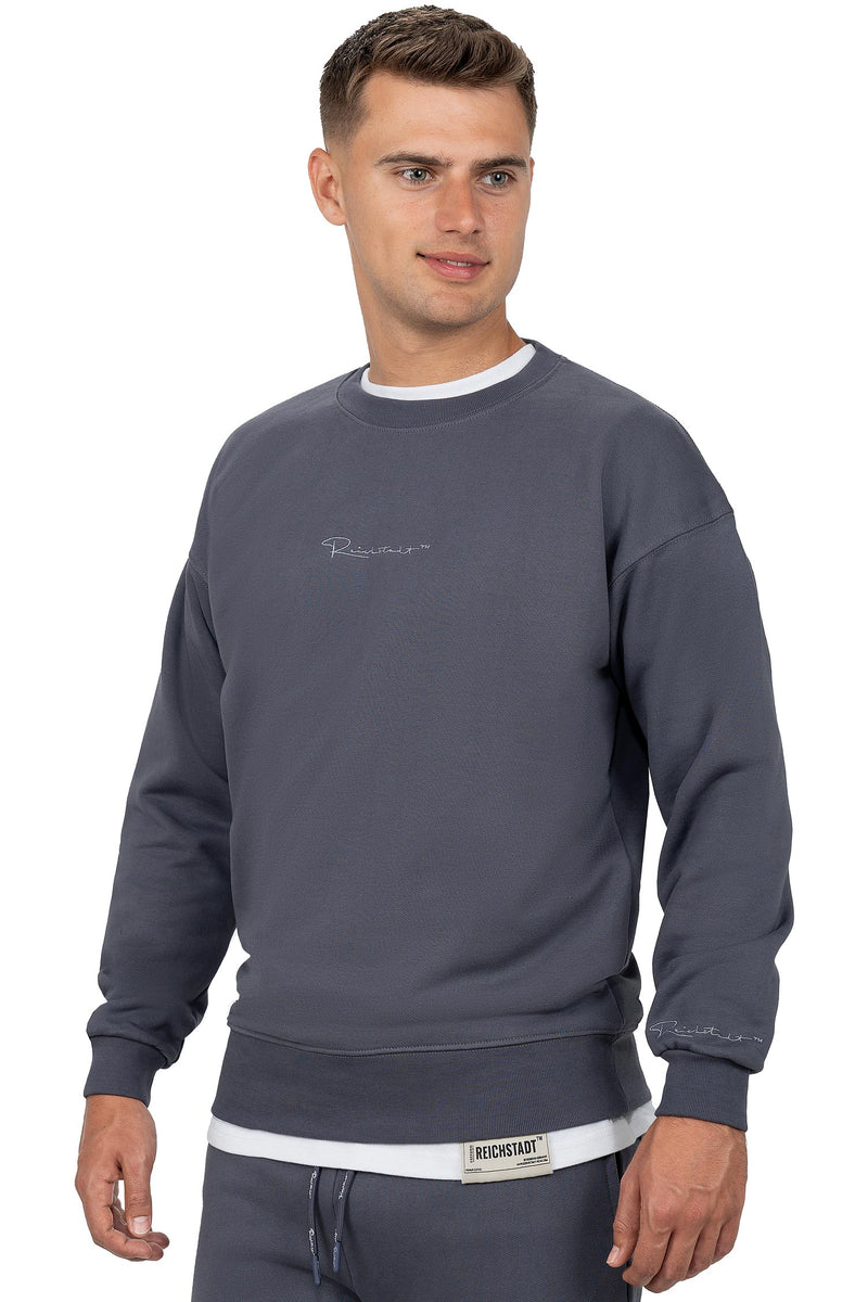 Herren Regular Fit Pullover Logo-Stitching 23RS037 - Anthracite