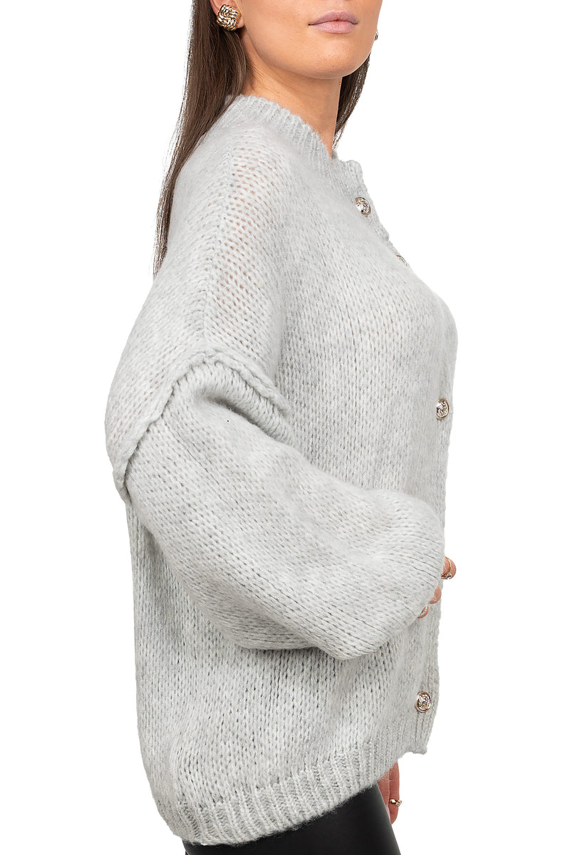 Damen Relaxed Fit Strickjacke Oversized-Look 25RSW068 - Light Grey