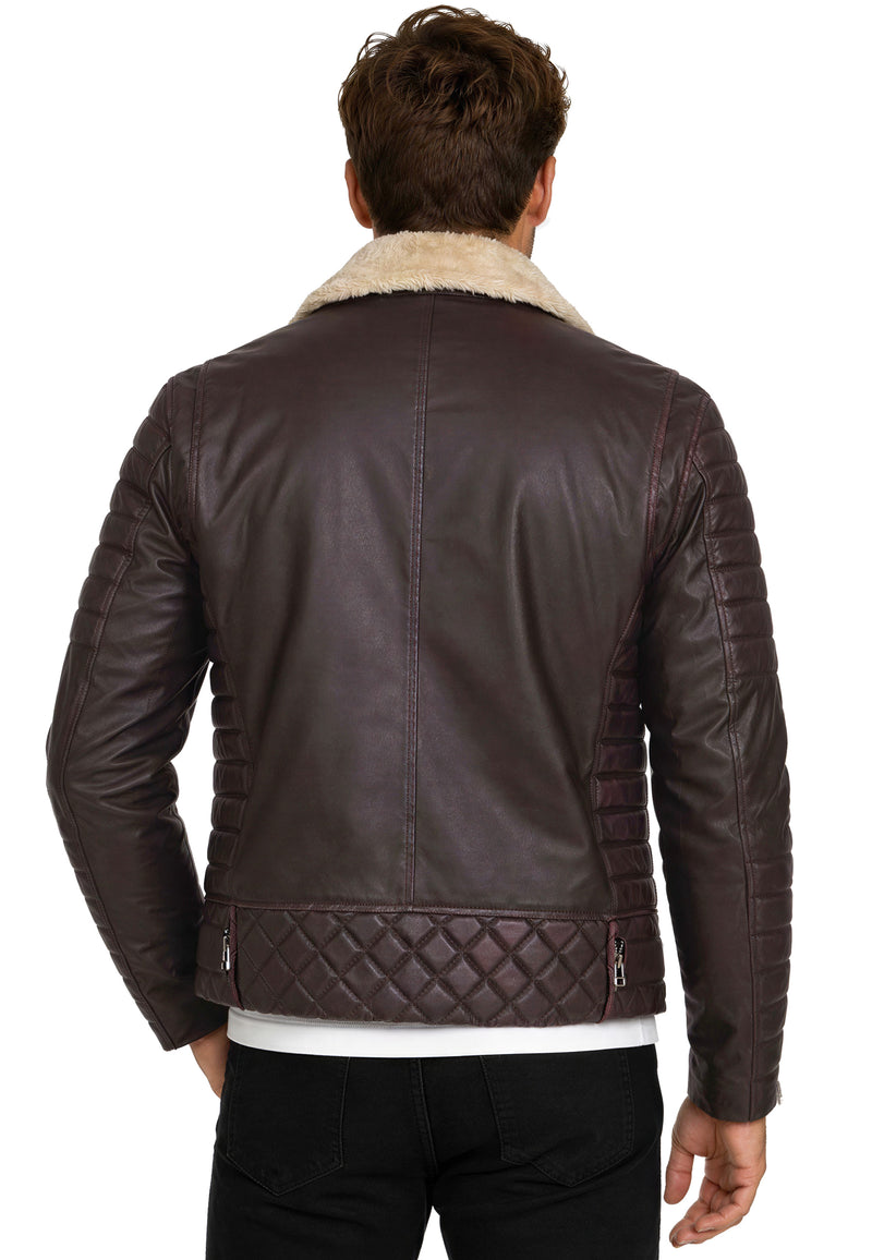 Herren Slim Fit Kunstlederjacke Silver Zipper RS008PU - Brown