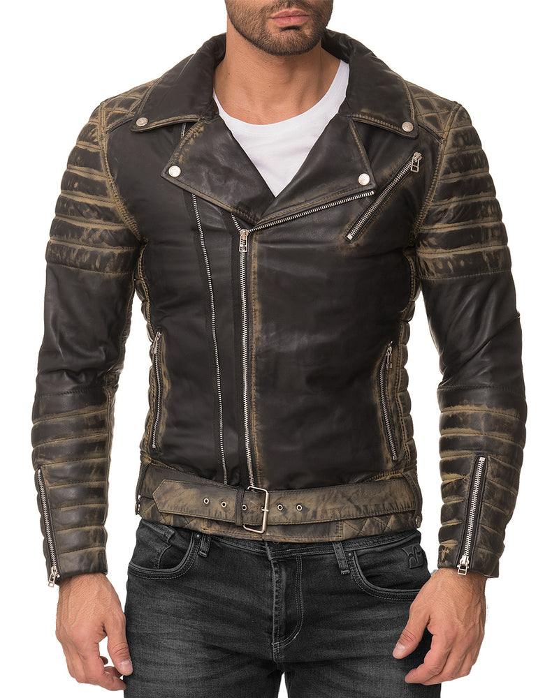 Herren Slim Fit Echtleder Jacke RS001LUX - Fungi Green