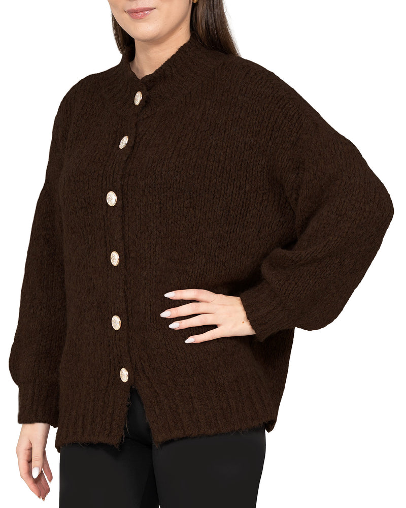 Damen Relaxed Fit Strickjacke 25RSW094 - Brown